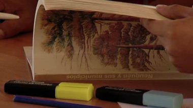 School Students looking for Information inside a School Library in Neuquen province, Argentina. Close Up.  