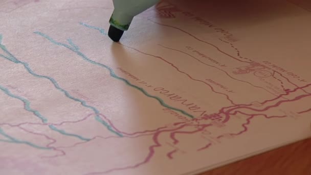 Argentine School Boy Highlighter Working Map Neuquen Province Close — стокове відео