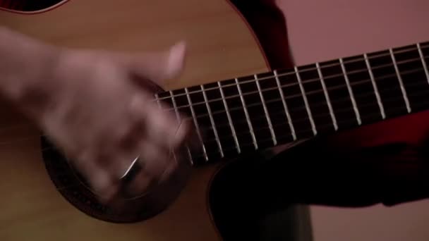 Young Woman Playing Spanish Guitar Sitting Living Room Her House — Video