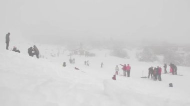 People at the Ski Station of Cerro Chapelco, San Martin de los Andes, Patagonia, Neuquen Province, Argentina. 4K Resolution.