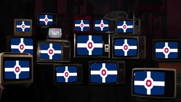 インディアナポリスとヴィンテージテレビの旗 4K解像度 — ストック動画