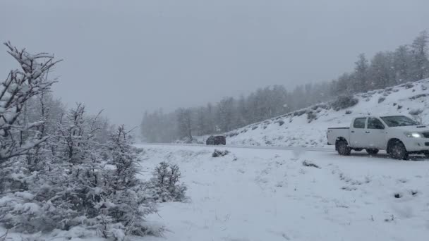 Snow Storm Mountain Road Seven Lakes Ισπανικά Camino Los Siete — Αρχείο Βίντεο