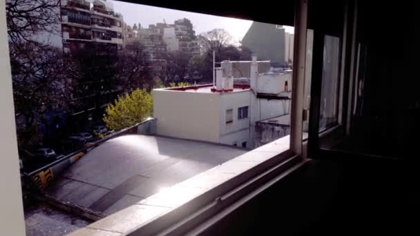 Avoin Ikkuna Sateinen Päivä Villa Crespon Alueella Buenos Airesissa Argentiinassa — kuvapankkivideo