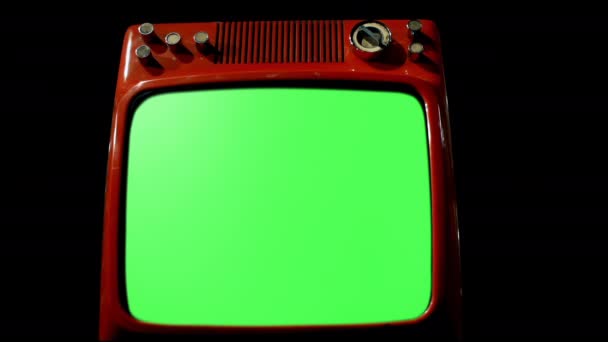 緑の画面と背景に表示されるレトロテレビのスタックと古いテレビ 4K解像度 — ストック動画
