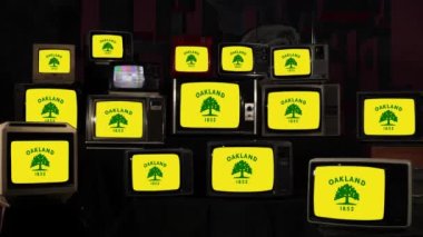 Oakland, California ve Vintage Televisions bayrağı. 4K Çözünürlüğü.