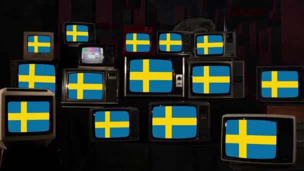 スウェーデンとヴィンテージテレビの旗 4K解像度 — ストック動画