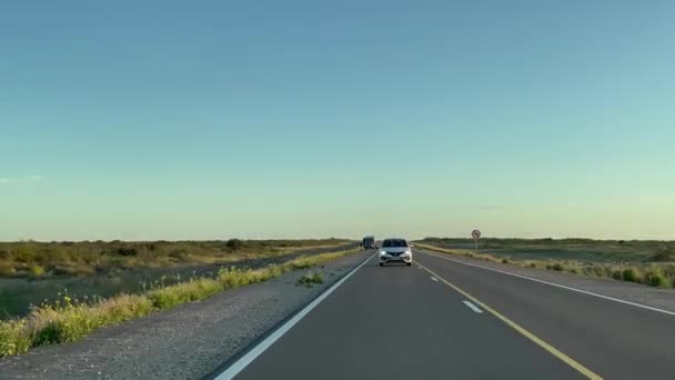 Auto Auf Der Straße Der Landschaft Von Argentinien Auflösung — Stockvideo