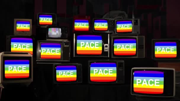 Tényleges Szivárvány Színek Pace Zászlóban Olaszul Béke Vintage Televíziókban Tempó — Stock videók