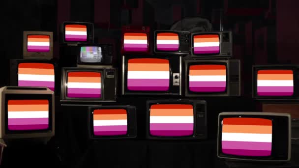 Lesbian Pride Flag Vintage Televisions Resolution — стокове відео