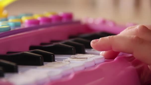 Hand Young Girl Playing Toy Piano Home Close Resolution — Stock Video