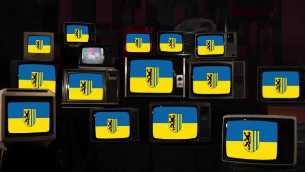 Lipcsei Szüreti Televíziók Zászlaja Felbontás — Stock videók