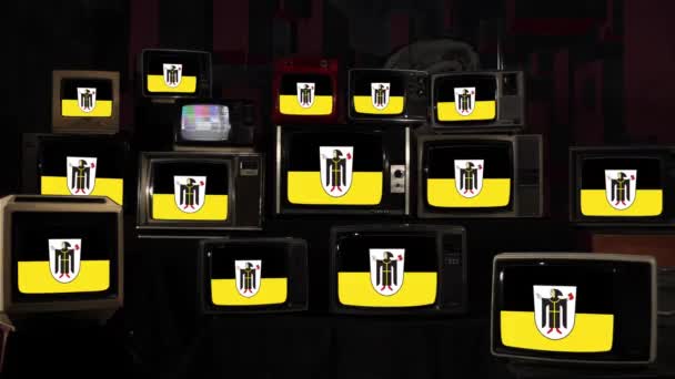 Bandiera Monaco Con Stemma Televisori Vintage Risoluzione — Video Stock