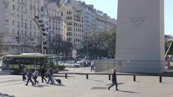 Arjantin Başkenti Buenos Aires Merkezinde Obelisco Obelisk Adlı Ünlü Anıt — Stok video