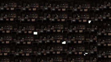 Yüzlerce Vintage Televizyonda Jolly Roger Korsan Bayrakları. 4K Çözünürlüğü.