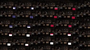 Yüzlerce Vintage Televisions 'da Birleşik Devletler Bayrağı. 4K Çözünürlüğü.