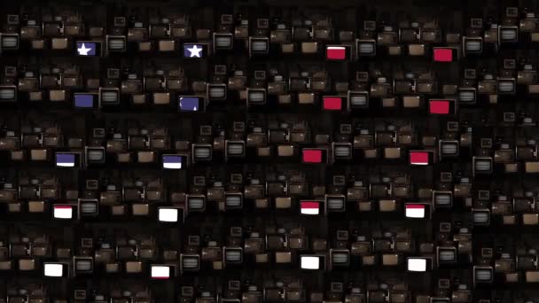 Σημαία Των Ηνωμένων Πολιτειών Εκατοντάδες Vintage Τηλεοράσεις Ανάλυση — Αρχείο Βίντεο