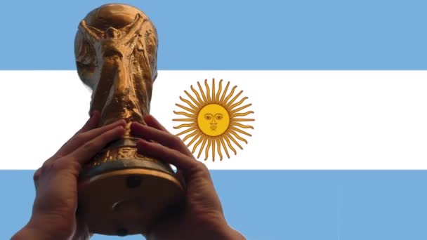 Flag Argentina Fifa Soccer World Cup Trophy Resolution — Stock Video