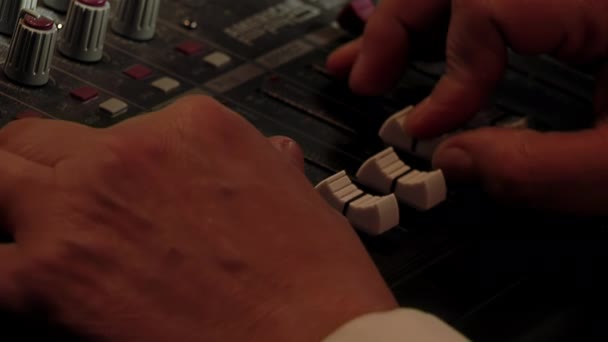 Hand Man Mixing Console Studio Close Resolution — Stock Video