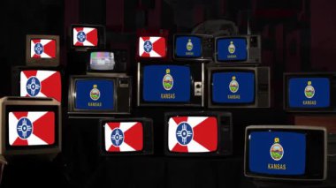 Wichita ve Kansas bayrağı, Retro Televisions 'da. 4K Çözünürlüğü.