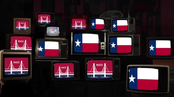Retro Televizyonlarda Teksas Bayrağı Waco Bayrağı Çözünürlüğü — Stok video