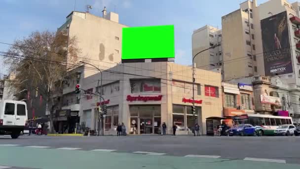 Billboard Green Screen Intersection Avenue Buenos Aires Argentina Waktu Jeda — Stok Video