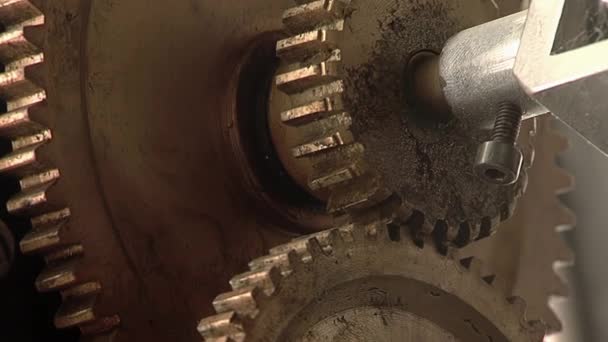 Waktu Gears Berputar Dalam Jam Menara Tutup Resolusi — Stok Video