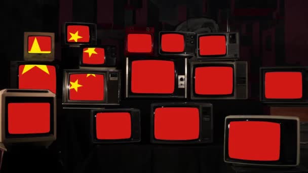 Vintage Televisions Çin Bayrağı Çözünürlüğü — Stok video