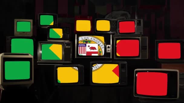 Flaga Miasta Los Angeles Zabytkowe Telewizory Rozdzielczość — Wideo stockowe
