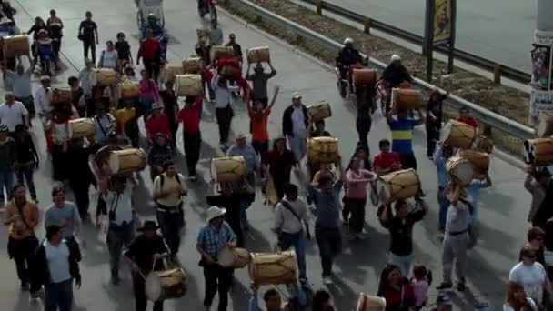 Tampilan Drums Marcha Los Bombos Pawai Drums Provinsi Santiago Del — Stok Video