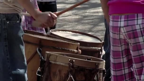 Young Man Playing Typical Bombo Leguero Bass Drum Made Wood — Stock Video