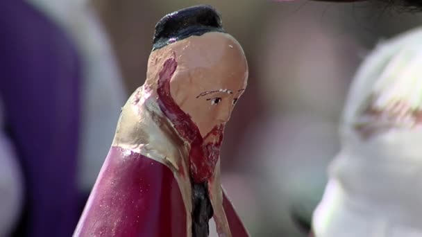 Figuur Van Sint Giles Heilige Van Armen Tijdens Een Katholieke — Stockvideo