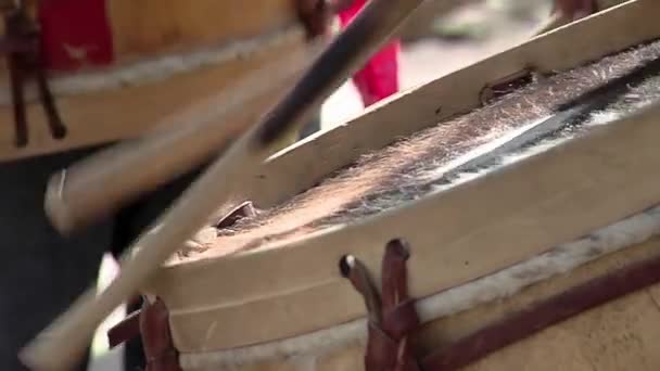 Young Man Playing Typical Bombo Leguero Bass Drum Made Wood — Stock Video