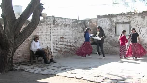 Unga Flickor Dansar Traditionell Argentinsk Folkdans Santiago Del Estero Argentina — Stockvideo