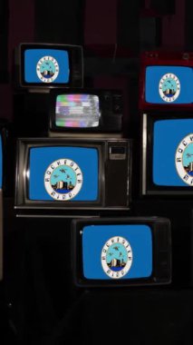 Rochester, Minnesota Bayrağı Çok Katlı Vintage TV Ekranları - Dikey 4K Çözünürlük
