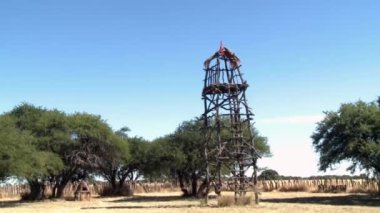 Ahşap Gözetleme Kulesi: Arjantin 'in La Pampa kentindeki Kırsal Arazide Geleneksel Mangrullo