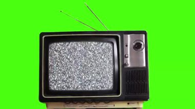 Yeşil Krom Anahtara Karşı Mavi Statik Ekran ile 1980 'lerin klasik TV' si - 4K Çözünürlük