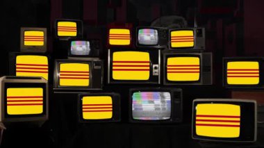 Yığılmış Retro TV Ekranlarında Güney Vietnam Bayrakları - 4K