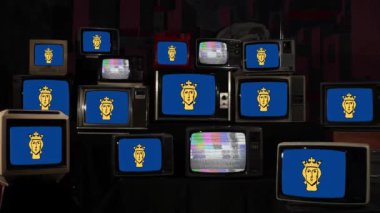 Stokholm Bayrağı Yığılmış Retro TV 'lerde - 4K 