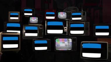 Vintage TV 'de Estonya Bayrağı. 4K Çözünürlüğü.