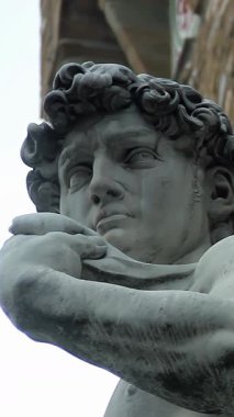 Michelangelo 'nun David Heykeli' nin kopyası, Piazza della Signoria, Florence, Toskana, İtalya. Kapat - 4K Çözünürlüğü.