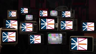 Newfoundland Bayrağı ve Labrador, Kanada 'lı Vintage Televizyon Ekranları - 4K