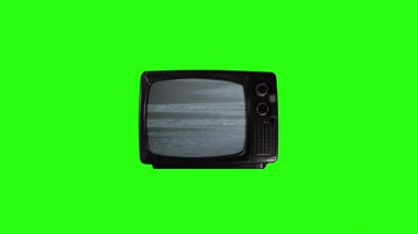 Vintage Television Acning With Blue Screen Against Green Chroma Key, Zoom To - 4K