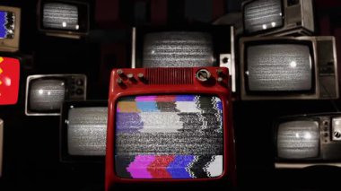 Yığılmış Retro TV 'lerde gösterilen Los Angeles Bayrağı - 4K