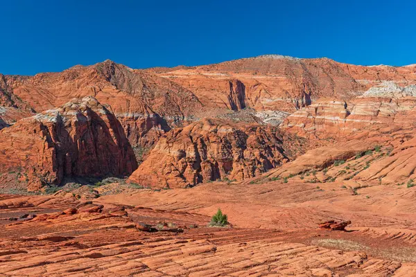 ユタ州のスノーキャニオン州立公園の砂漠から昇る印象的な砂岩の崖 — ストック写真
