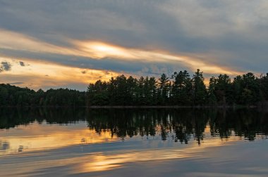 Kuzey Ormanı 'nda Siluetler ve Işık Yamaları Clark Gölü' nde, Sylvania Wilderness, Michigan 'da.