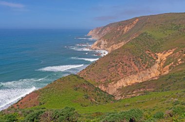 Kaliforniya 'da Point Reyes Ulusal Sahilinde güneşli bir günde Coastal Hills