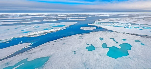 Panoramic View of the Pack Ice in the Arctic Ocean North of the Svalbard Islands
