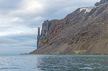 Svalbard Adaları 'nın Kuzey Kutbu' ndaki Yalnız Alkefjellet Kayalıkları 