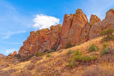 New Mexico 'daki Organ Dağı Çöl Tepeleri Ulusal Anıtı' nda Kızıl Kaya Tepesi Çöl Zemininden Yükseliyor