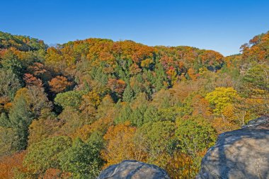 Ohio 'daki Hocking Hills Eyalet Parkı' ndaki Rocky Outcrop 'tan Sonbahar Renkleri